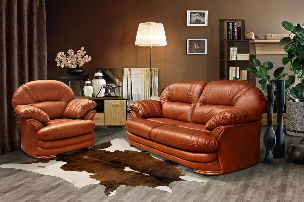 Набор мягкой мебели Йорк из кожи (трехместный диван кровать + 2 кресла)